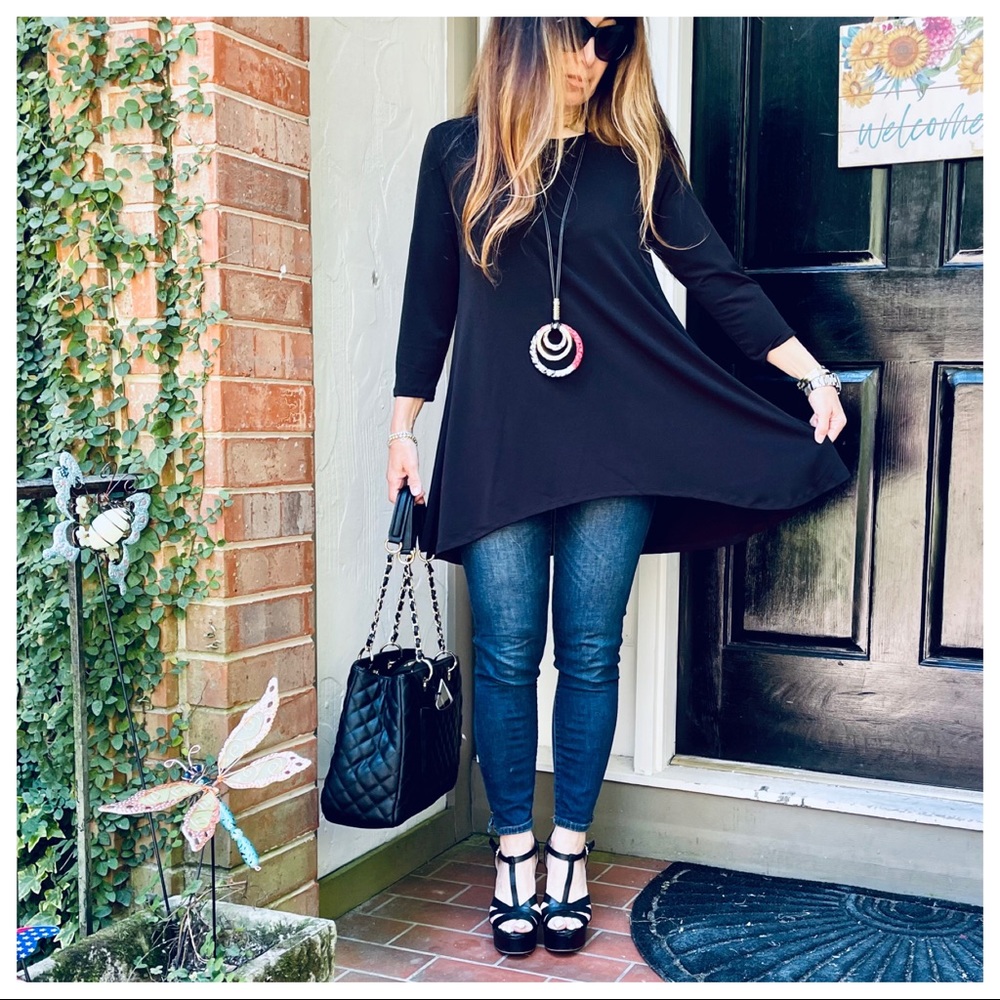 Fall stylish Black high low 3/4  sleeve tunic top - Picture 6 of 8